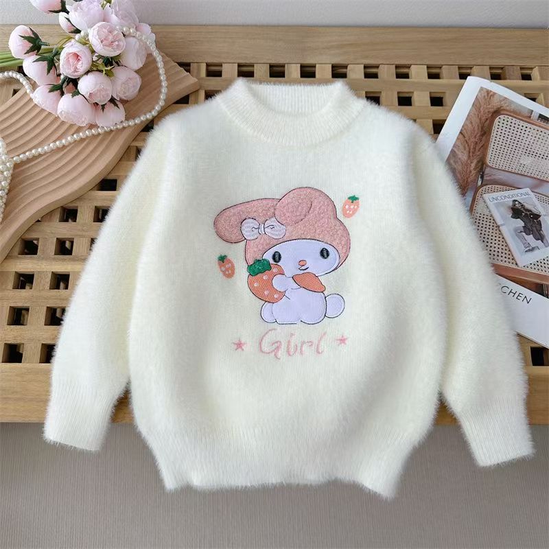 Autumn Winter Children's Sweater Pullover Girls' Round Neck Knitwear Mink Down Children's Long Sleeve Sweater