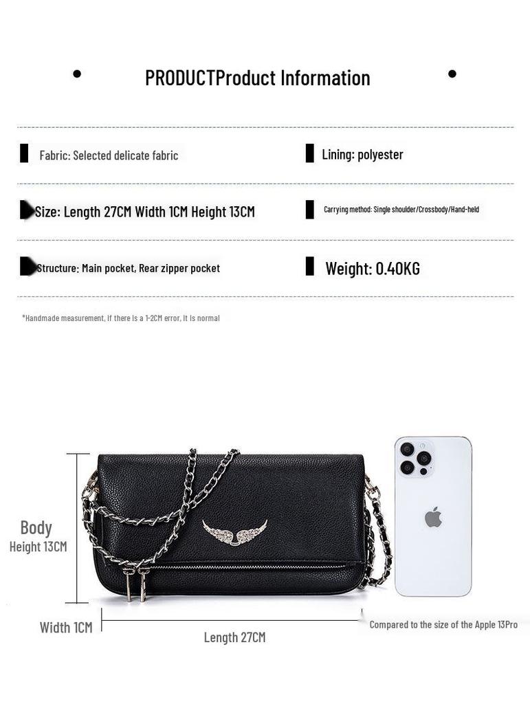 Frankreich Gold Klassisch ZV Echtes Leder Kleine Quadratische Tasche - Europäische & Amerikanische Mode Vielseitige Flügel Unterarm Schulter Umhängetasche