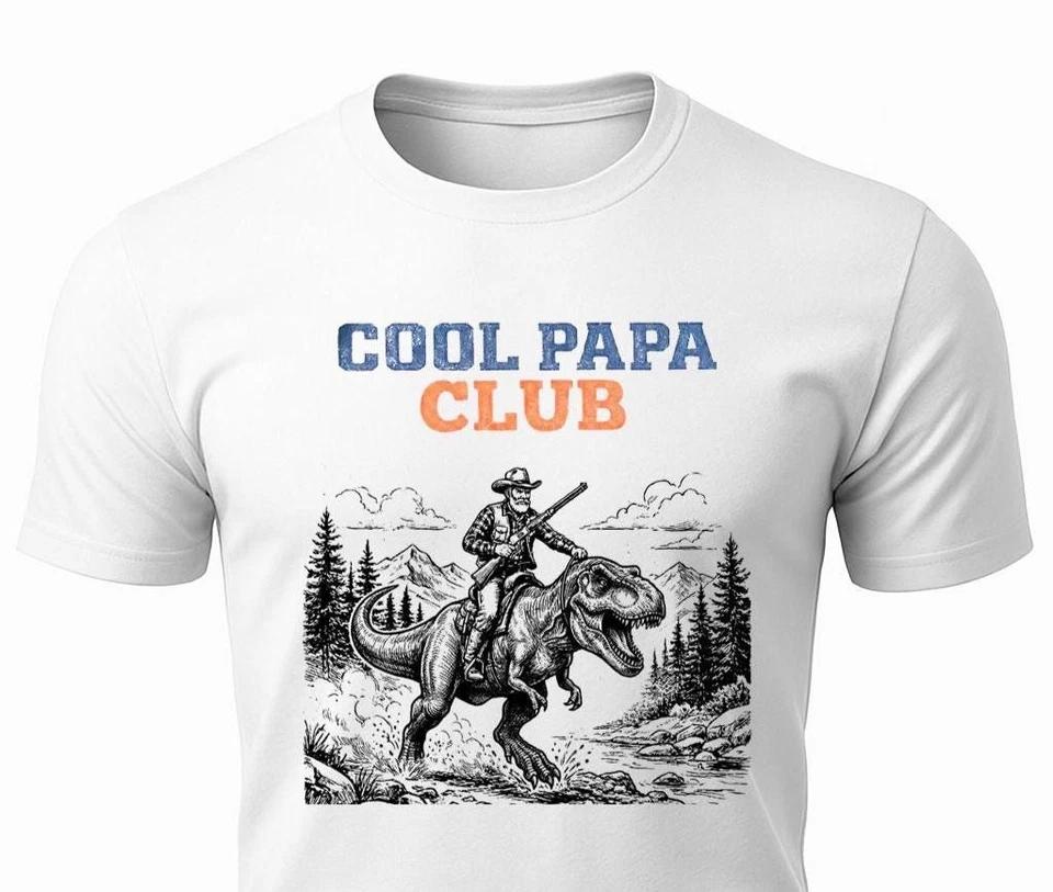 Cool Papa Club T-T-shirt • Funny Papa Dinosaur Tee • T-Rex Cowboy T-shirt for Dads XL