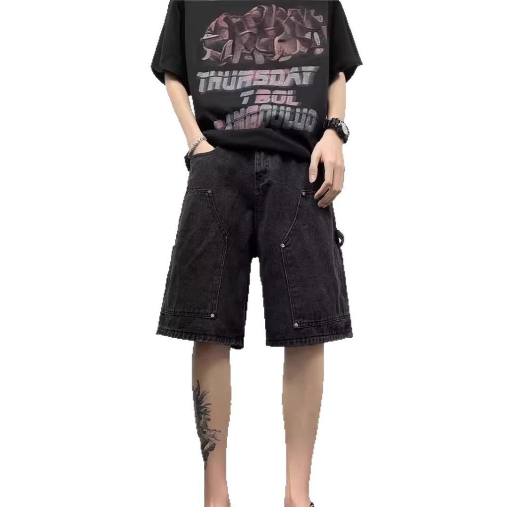 American Retro High Street Men's Jeans Summer Thin Trendy Five-point Pants Loose Straight Casual Washed Pants