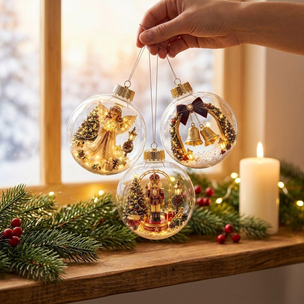 Transparent Lighted Christmas Ball Ornament Acrylic LED Lighted Clear Christmas Bauble Ornament Plastic Exquisite