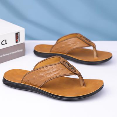 2025 Summer Men's Flip-flops First Layer Cowhide Beach Sandals Home Casual Wear Slippers Men