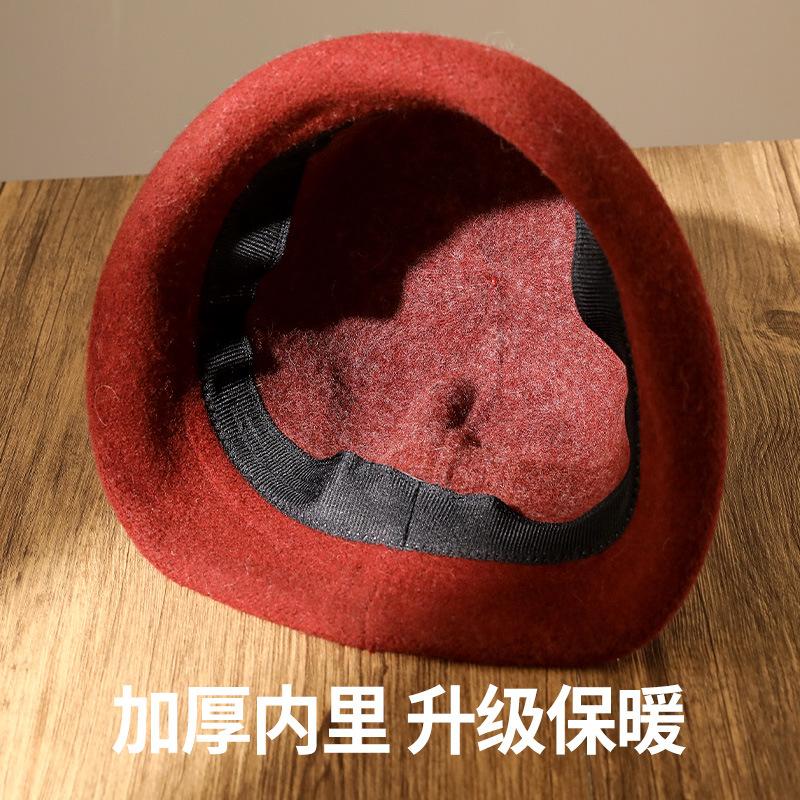 Autumn and winter crimped knitted wool basin hat contrasting stripes women's retro casual warm top hat elegant bucket hat