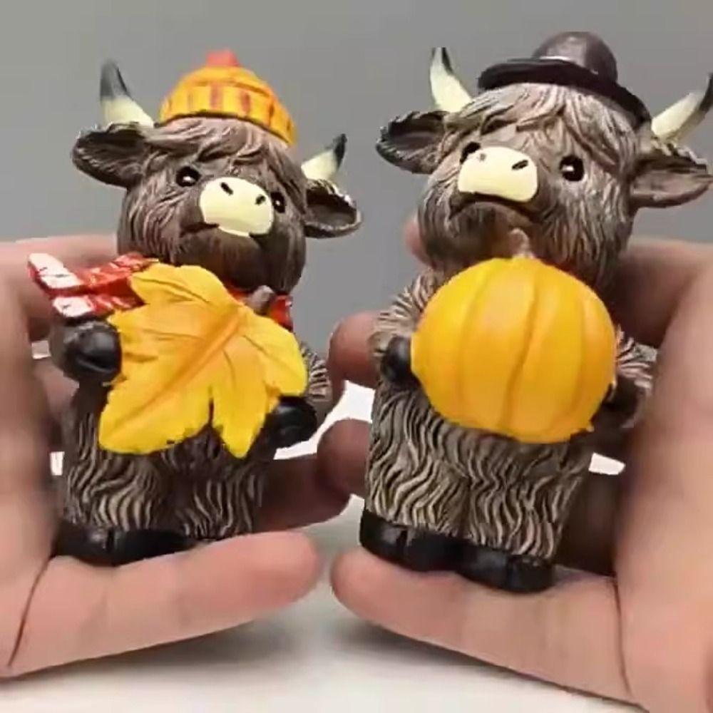 2pcs Cute Highland Cattle Ornament Resin Animal Figurine Sculpture Home Decor Cow Statue  Farmhouse