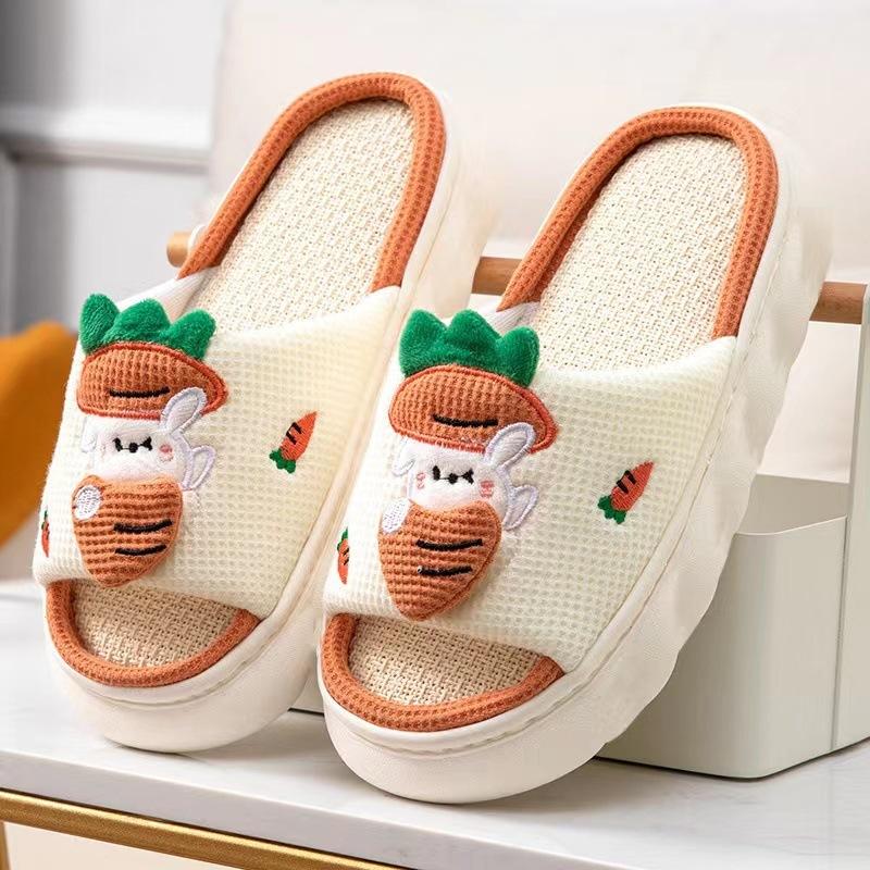 Fashion Smile New Linen Slippers For Women Non-slip EVA Sole Light Home Slides Soft Sole Indoor Slides Leisure Platform Women's Slippers
