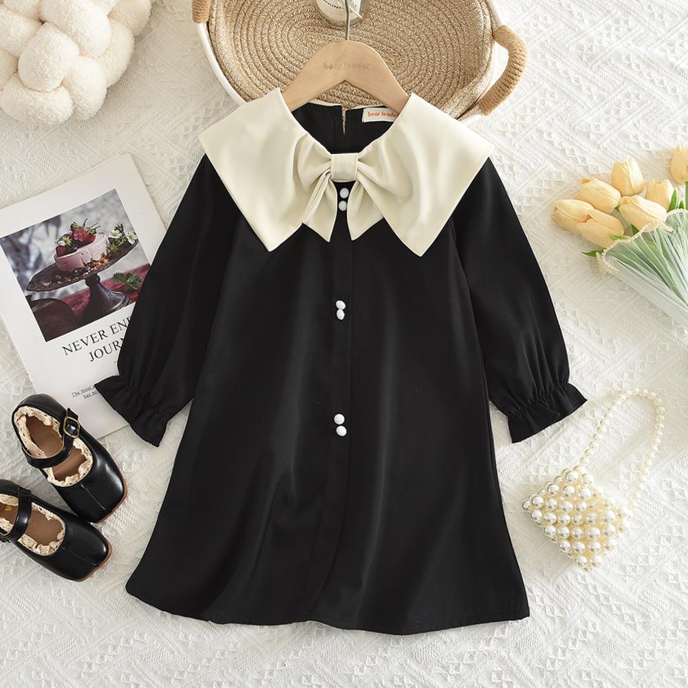 

Французское платье для малышки: Трендовый осенний стиль с длинным рукавом для девочек 2025 5Y/120 чёрный