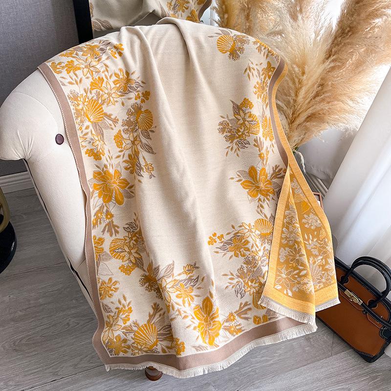 

Women S Elegant Winter Scarf - Luxury Cashmere-like Long Neck Wrap, & Two-Tone, Non-Stretchy Elegant Shawl for Cold Weather, Formal & Everyday Outfits 185x65cm золотий