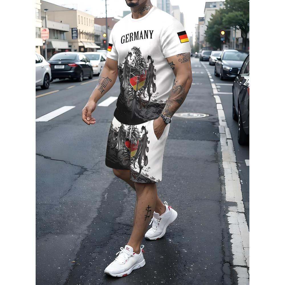 Herren Kurzarm-Shorts-Set Lässiger Mode-Sportanzug Einfache Bequeme Unisex Sportbekleidung