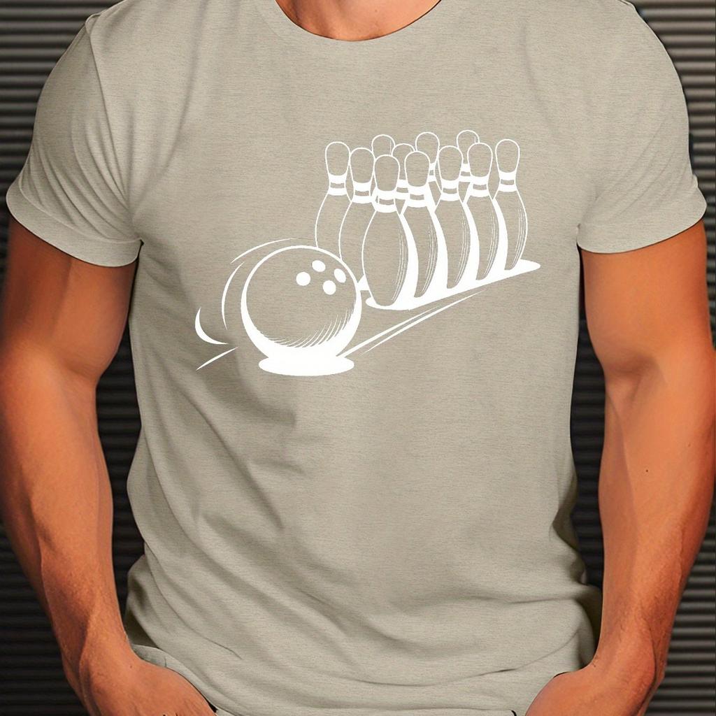 Bowling Ball and Pins Graphic Tee Men Casual Cotton Short Sleeve Round Neck Summer TShirt Gift for Bowlers