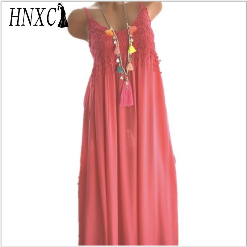 HNXC Women's Fashion Summer Spring Solid Color Print Sleeveless Suspenders High Waist Casual Dresses