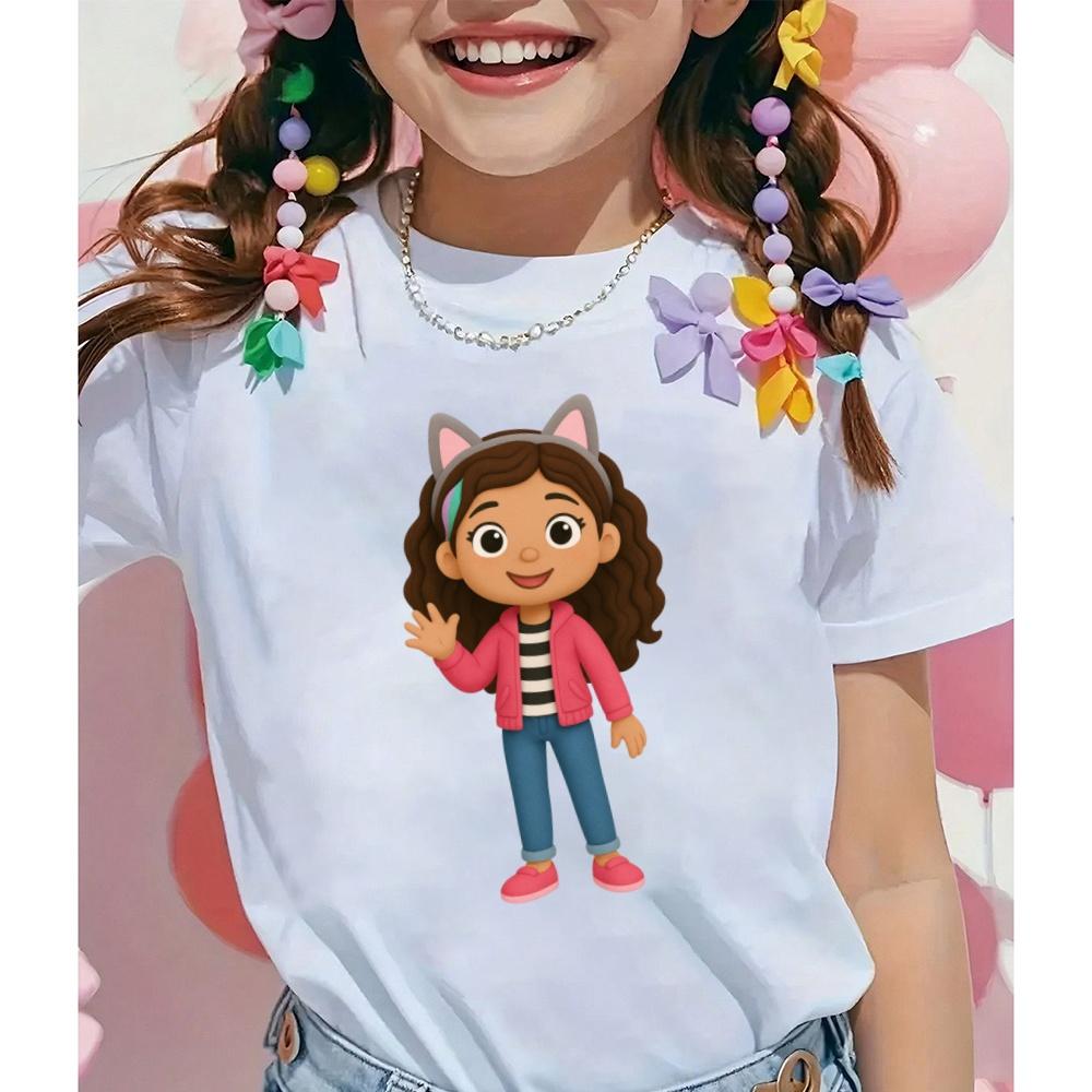 2025 Neue Sommerkleidung Mädchen Gabbys Puppenhaus T-Shirt Gabby Katzen Karneval Halloween Cosplay Kostüm
