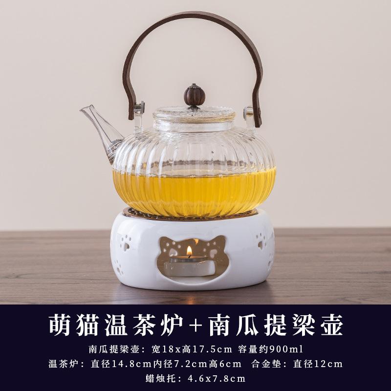 Fruit teapot, teacup, heat-resistant glass flower teapot set, candle heating afternoon tea, leisure hall, beauty salon, tea set