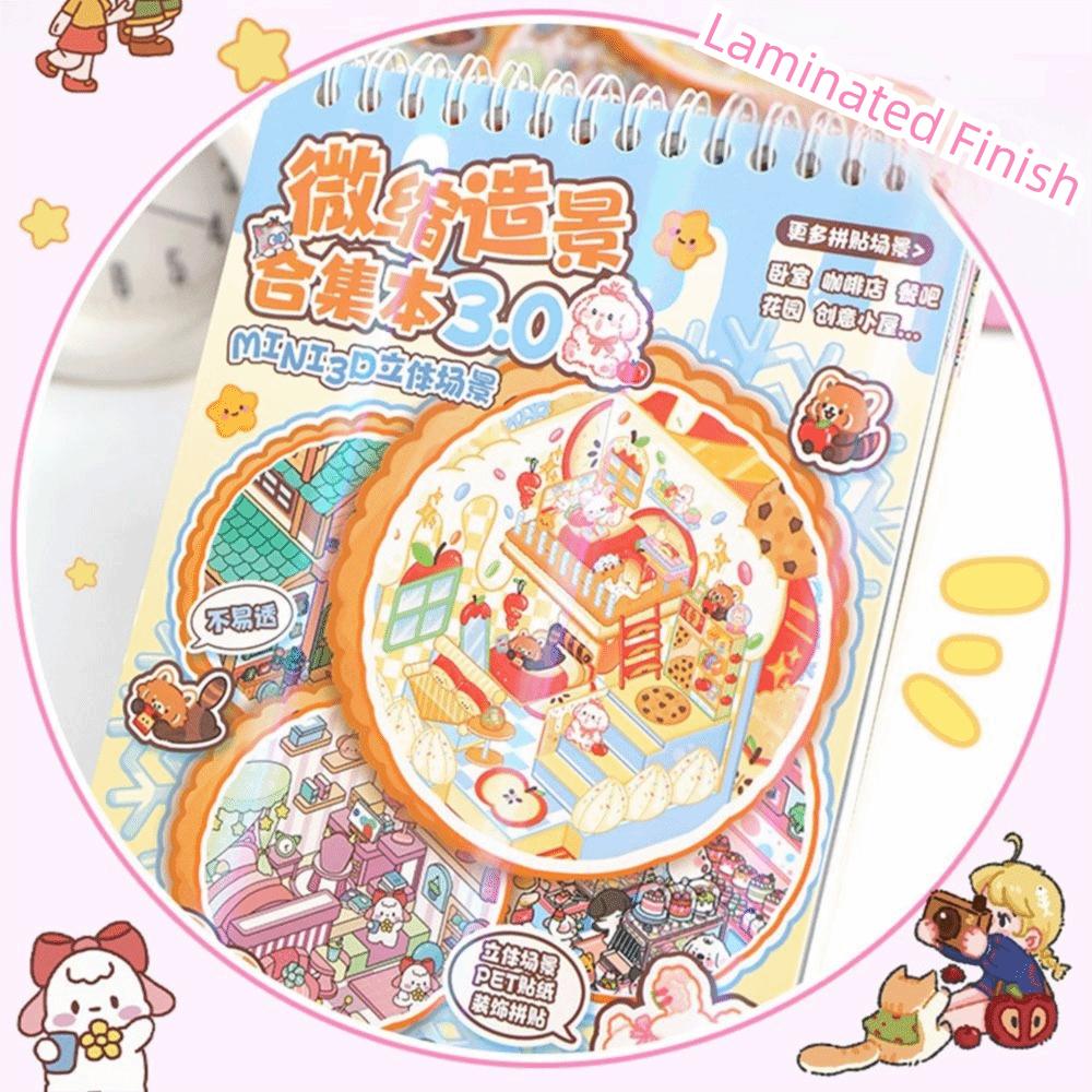 PET Miniature Scene Collection Visual Stacking 3D Pocket Cabin Scene Stickers  Children Gifts