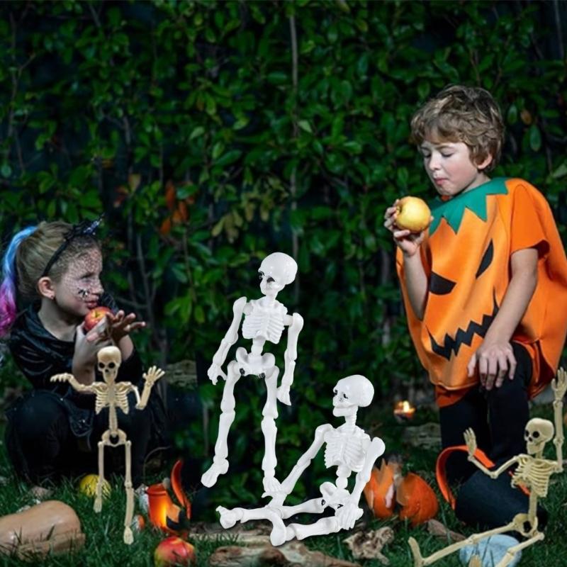 Articulated Tiny Human Skeleton Replicas, 9cm White Skull Model, Human Skeleton Model for Halloween Display Craft Toy
