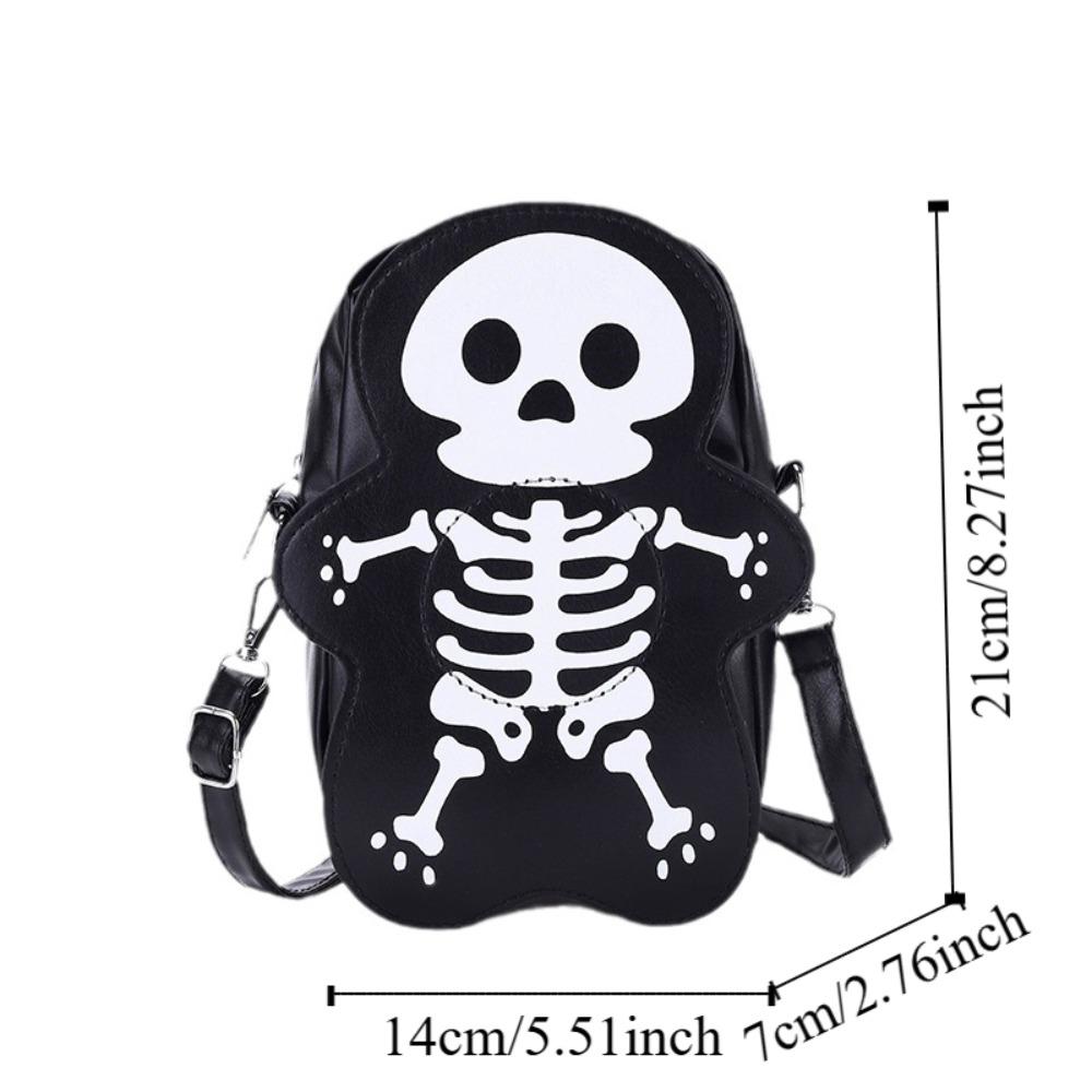 3D Skeleton Shoulder Bag PU Leather Cute Ghost Purse Creative Halloween Crossbody Bag  Party