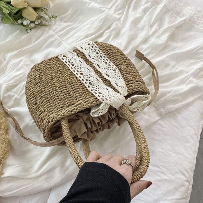 Yogodlns Stro Zak met Trekkoord voor Dames Tas met Handvat Zomer Strand Geweven Boho Tas Rotan Grote Capaciteit Tote Bag Dames Shopper Clutch