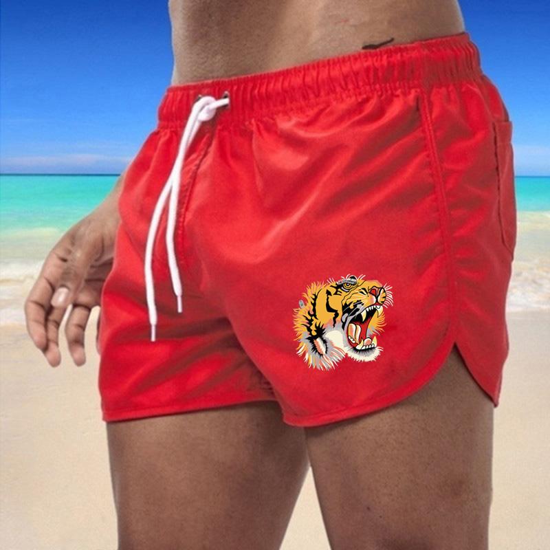 2025 Summer New Men's Quick-Drying Swim Trunks Sports Pants Swimwear Beach Shorts Jogging Shorts Tiger Print