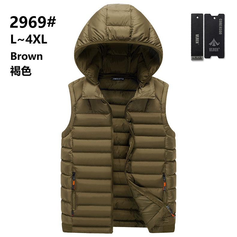 

Осенне-зимний однотонный жилет с хлопковой набивкой, приталенный, с капюшоном, повседневный, со съемным воротником, боковыми карманами XXXXL коричневый