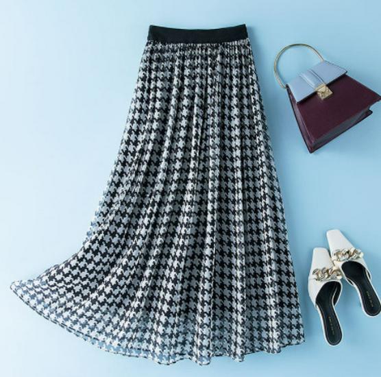 Spring/Summer Women s Elastic Waist A-line Mulberry Silk Printed Long Skirt Medium