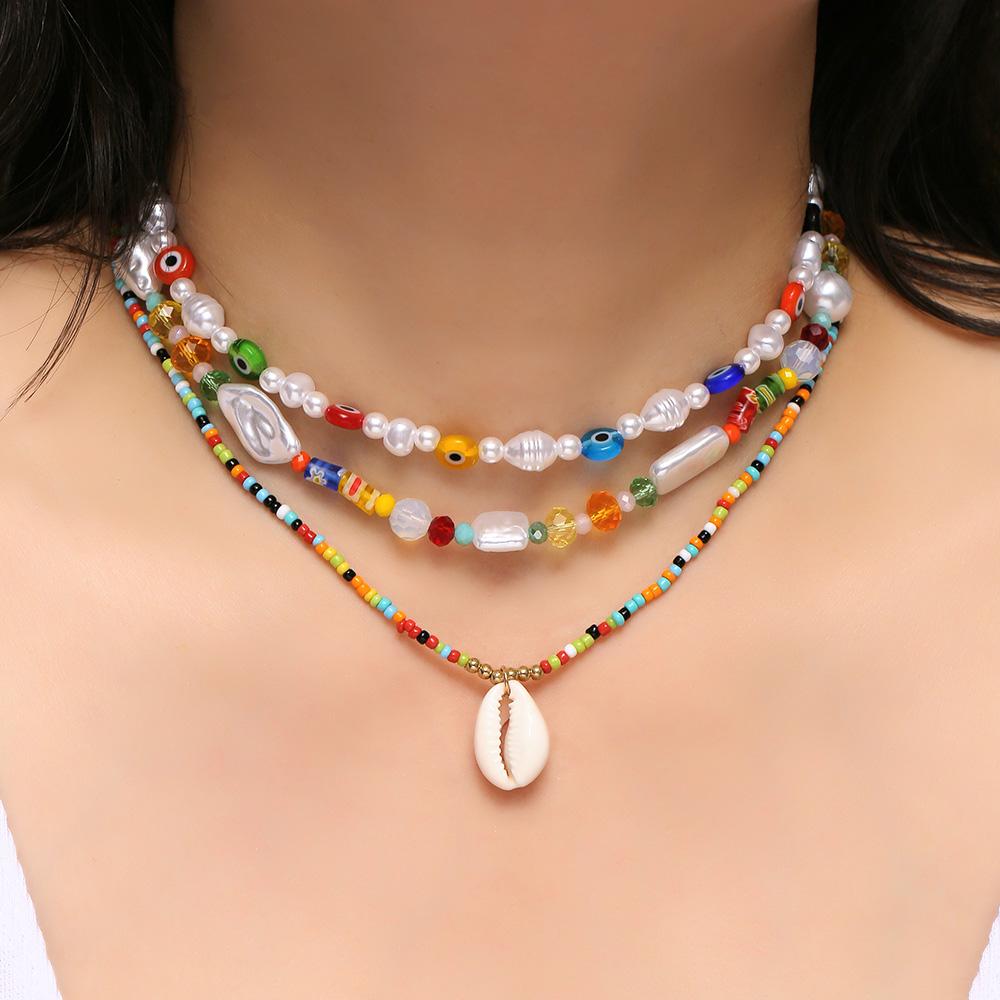 Bohemian Colorful Butterfly Fruit Shape Beaded Strand Necklaces for Women Boho Pearl Chokers Necklace Summer Handmade Jewelry