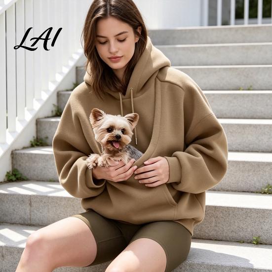Pet Pouch Hoodie Women Sling Hoodie Oversized Hooded Sweatshirt with Kangaroo Animal Holder Top Pouch Dog Cat Fleece Pullover