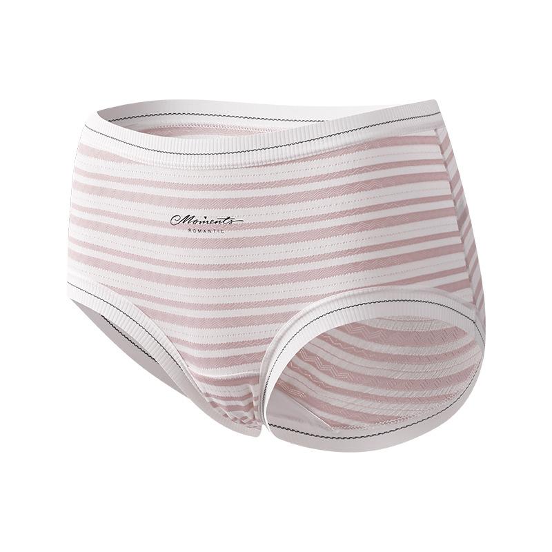 Plus Size Women's Spring and Summer Striped High Waisted 7A Antibacterial Seamless Extended Crotch Underwear