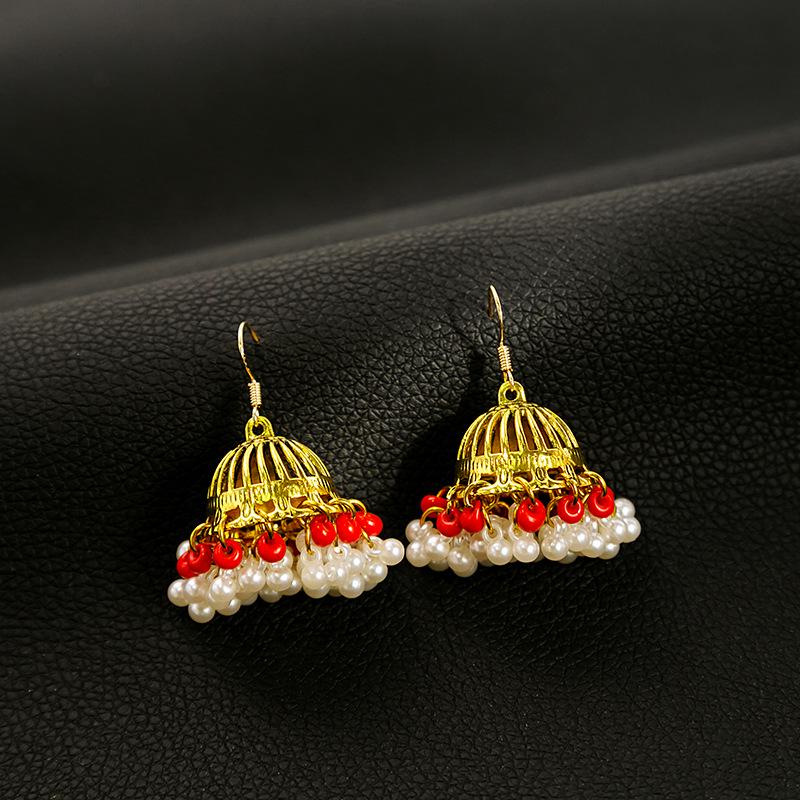 Bohemy Kolczyki Sztyfty Igła Srebrna: Cyrkonie, Chwosty, Perły, Kształt dzwonka, Wzór etniczny vintage