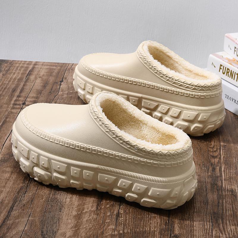 Women's Furry Cotton Heel Slippers: Non-Slip, Height-Enhancing, Warm Velvet for Autumn/Winter 2024