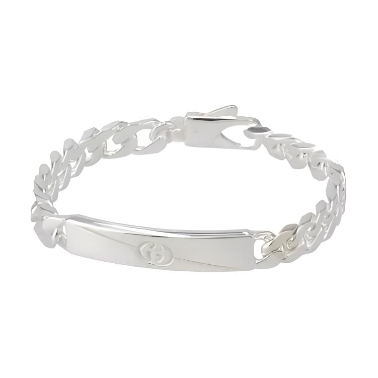 Gucci GG Supreme Horsebit Kette Twill Ineinandergreifende Doppel-G Gravierte Schließe Glänzendes 925 Silber Armband Unisex-Armband 774054-J8400-8106