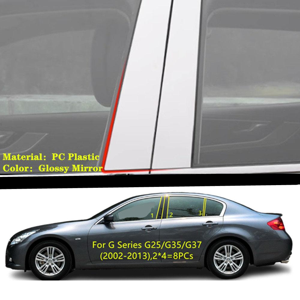Car TPU/Glossy Mirror Pillar Post Cover For Infiniti G Series G25 G35 G37 2002 2003-2013 Door Trim Window Decorative Sticker