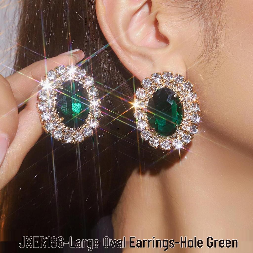 Exaggerated Geometric Heart Crystal Stud Earrings: Pink, Green, Black - Versatile Evening Ear Accessories