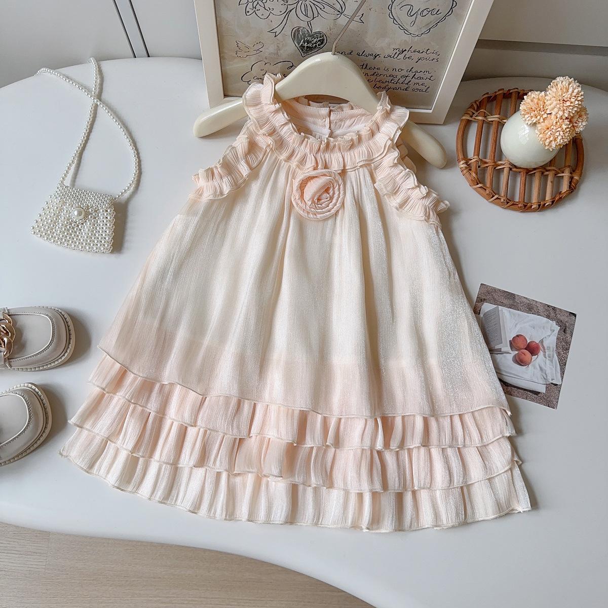 Girls Summer Halter Neck Dress With Ruffles And Floral Print Vacation Princess Sleeveless Sundress For Kids 90cm