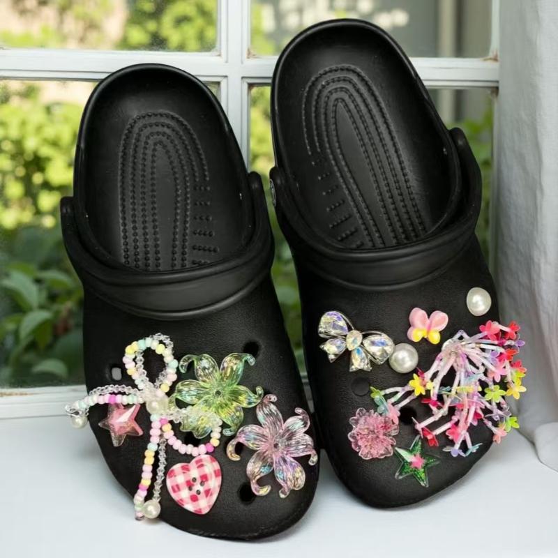12Pcs Detachable Shoe Flower Shoe Charms Diy Colorful Butterfly Seaweed Bead Chain Shoe Buckle Hole Accessories For Girls