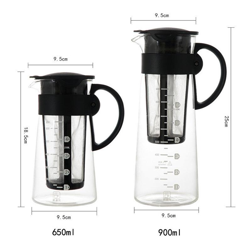 T02C!Glass Coffee Maker Coffee Maker Cold Extract Ice Brewed Water Bottle Non-Rust Filter Coffee Pot