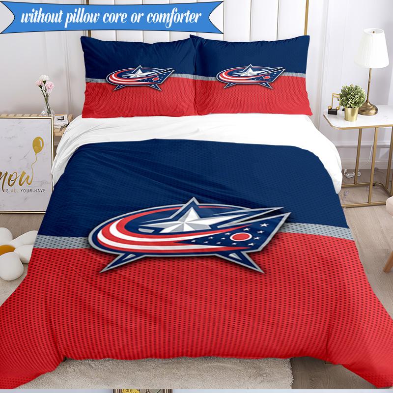 3PCS Columbus Blue Jackets Logo Bedding Set,Including 1pc Duvet Cover And 2pcs Pillowcases Perfect for Bedroom, Dormitory, Fan Christmas Gift