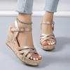 Neue Knöchelriemen Keilabsatz Sandalen für Damen 2025 Riemchen Dicke Plateau Sandalen Frau Sommer Schnalle Gladiator Schuhe Damen