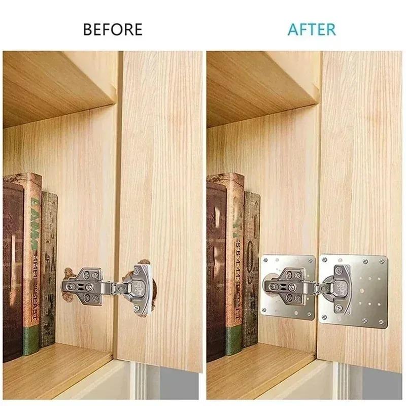 Square Cabinet Hinge Repair Plate Kit Furniture Drawer Door Hinge Mounting Plates with Screw Stainless Steel Flat Fixing Bracket