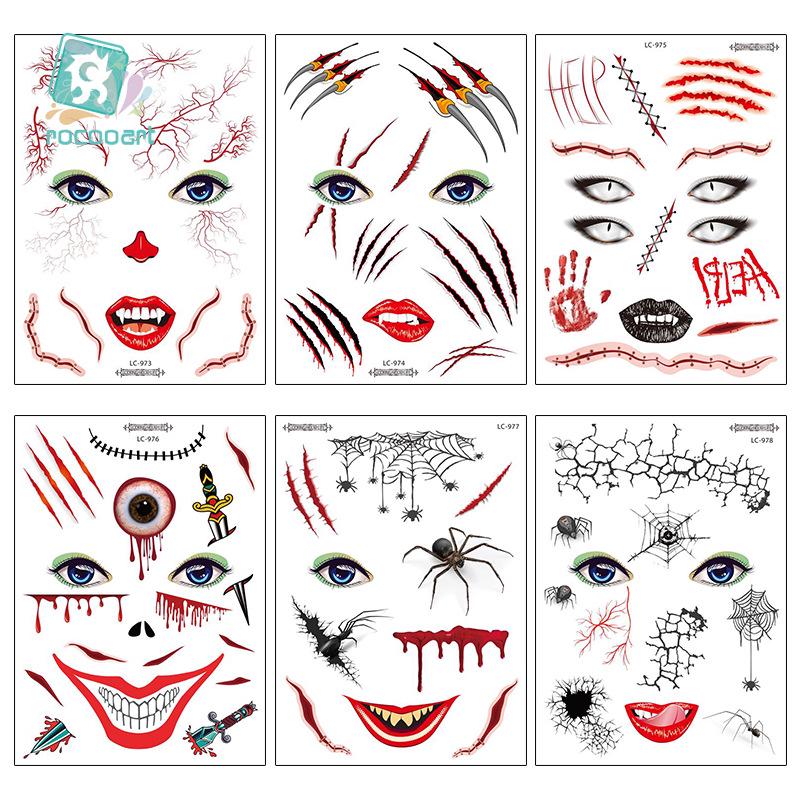 European & American Style Halloween Horror Face Tattoo Stickers for Masquerade Parties