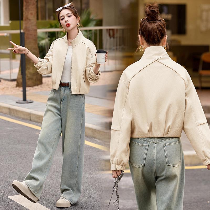 

Женская модная куртка из искусственной кожи со стойкой, коллекция весна 2025, верхняя одежда короткого стиля M (90-110 jin)