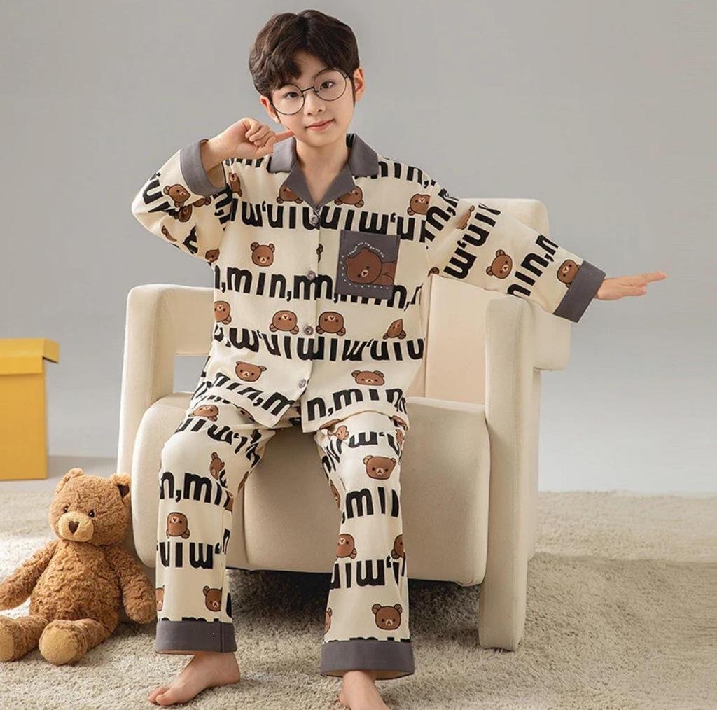 Spring & Autumn Children's Cartoon Cardigan Pajamas for Boys & Girls - Long Sleeve, Loose Fit, S/M/L Sizes