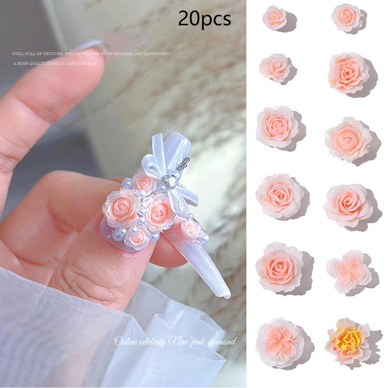 100Pcs Nail Art Mini Flower Resin Gem Stones Diy Nail Crafts 3D Stickers For Gel Polish Nail Accessories Multi-Colors Rose