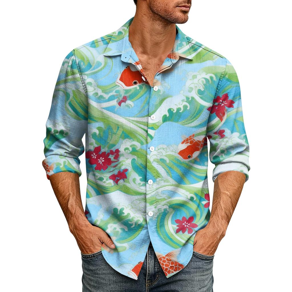 Hawaii Print - Men's Casual Long-Sleeved Shirt