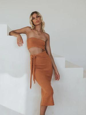 "Elegant Lace-Up Knit Dress: Sexy Hollow Backless Tube Top Skirt for Women"