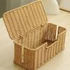 Hand-Woven Imitation Rattan Cable Organizer Box 2/3/5 Open Slot Well-ventilated Charging Station Storage Box Rustic Style