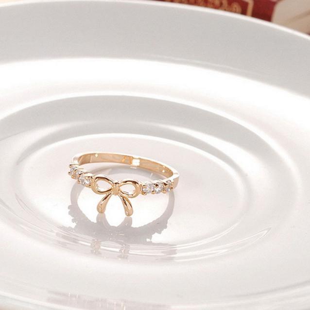 Korean Jewelry  Crystal Bow Ring GD