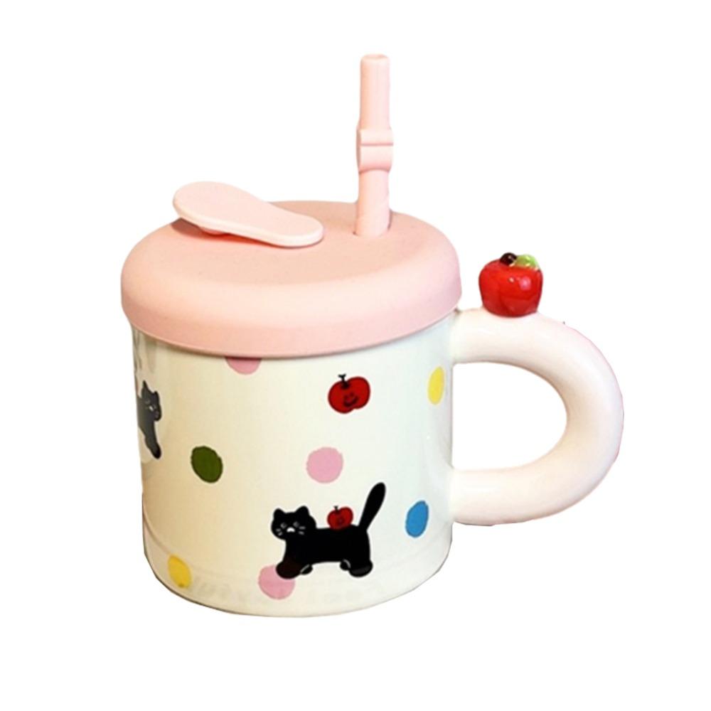 Cute Cat Pattern Cute Drinking Cup with Straw Cartoon Cat Drinkware  for Best Friend