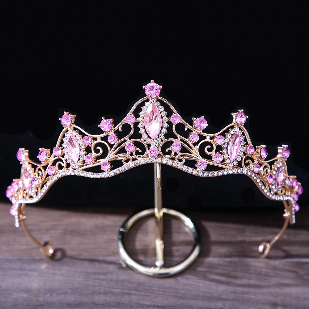 DIEZI Elegant Simple Red Pink Crystal Crown Hair Zircon Tiara Girls Birthday Party Wedding Rhinestone Bridal Crown Accessories