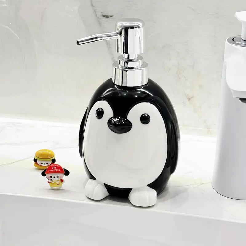 Cute Penguin Hand Wash Bottle Press Ceramic Lotion Bottle Bathroom Shower Gel Shampoo Bottle Soap Dispenser Bathroom Accessories