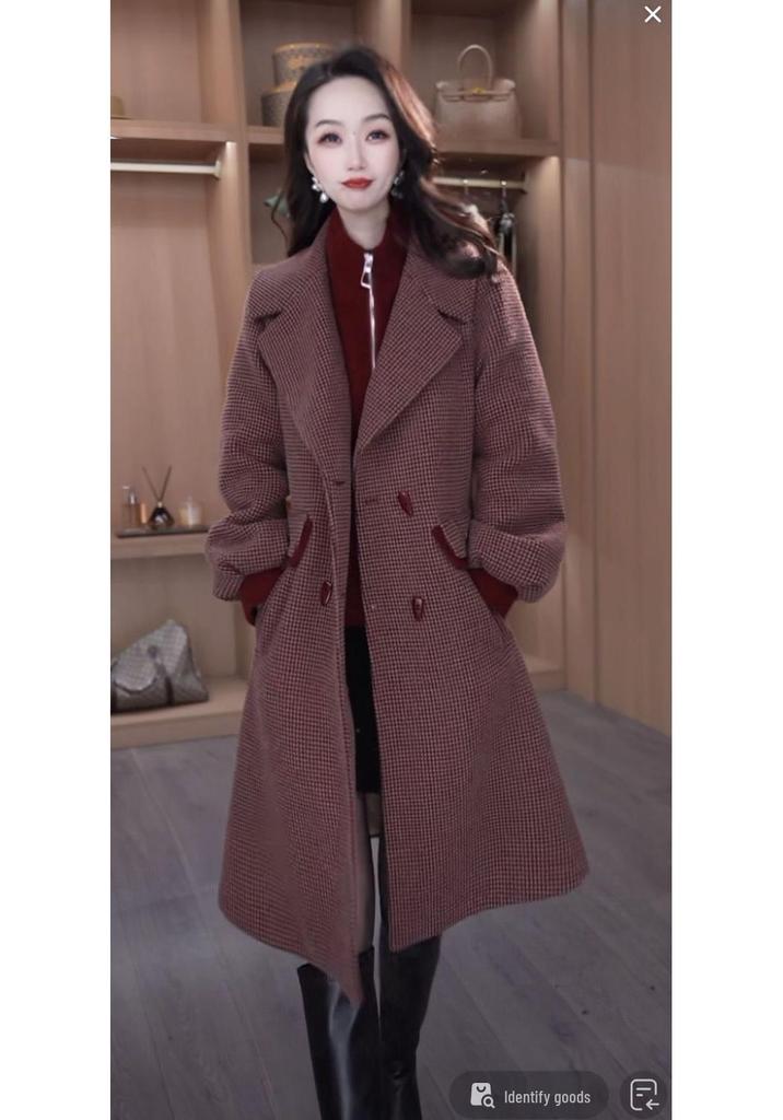 French-Style Mid-Length Jacket for Autumn/Winter: Fleece-Lined, Thickened, Slimming, Lapel, Long-Sleeved, Fashionable Mother’s Coat