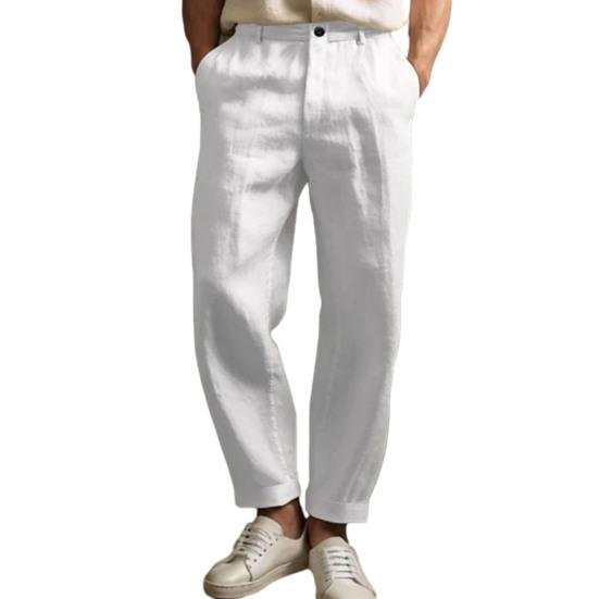 Men's Straight Leg Pants Solid Color Casual Trousers Breathable Loose Fit Pants with Reinforced